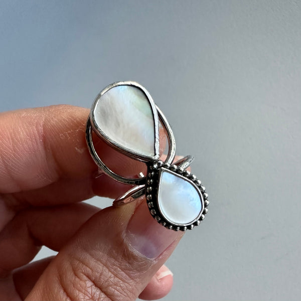Double Teardrop Mother of Pearl Ring