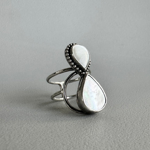 Double Teardrop Mother of Pearl Ring