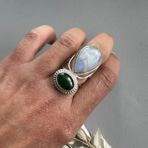Nephrite + Moonstone Ring