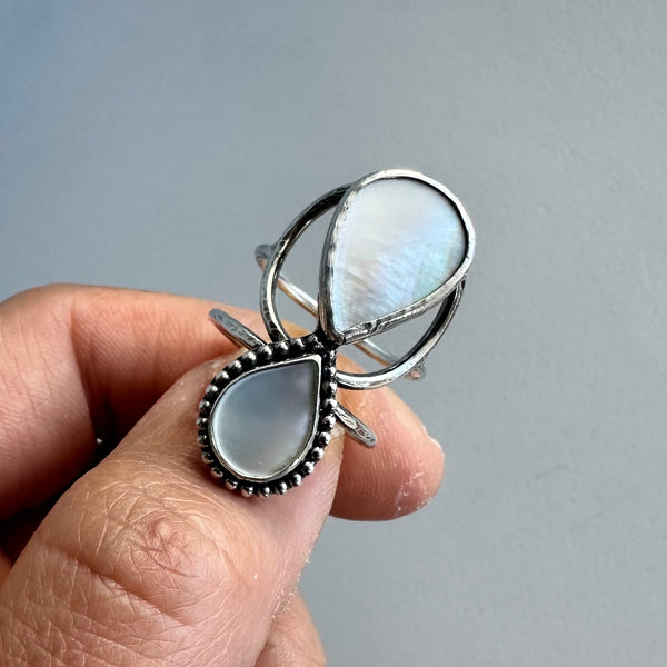 Double Teardrop Mother of Pearl Ring