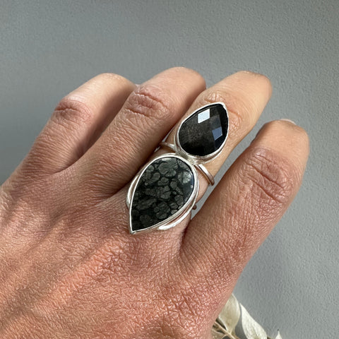Silversheen Obsidian + Marcasite Ring