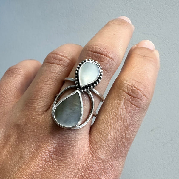 Double Teardrop Mother of Pearl Ring