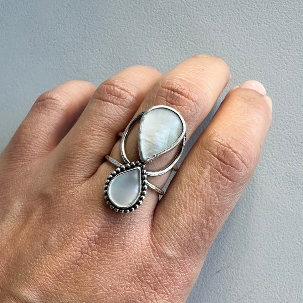 Double Teardrop Mother of Pearl Ring