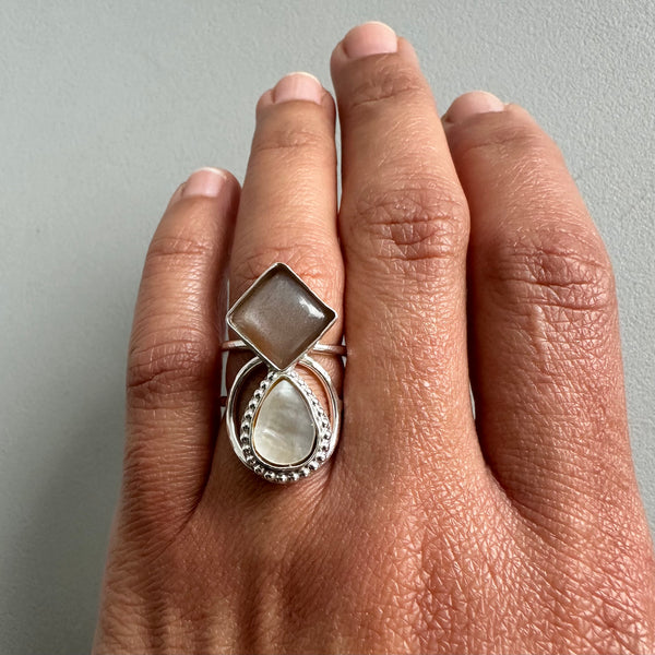 Choco Moonstone + MoP Ring