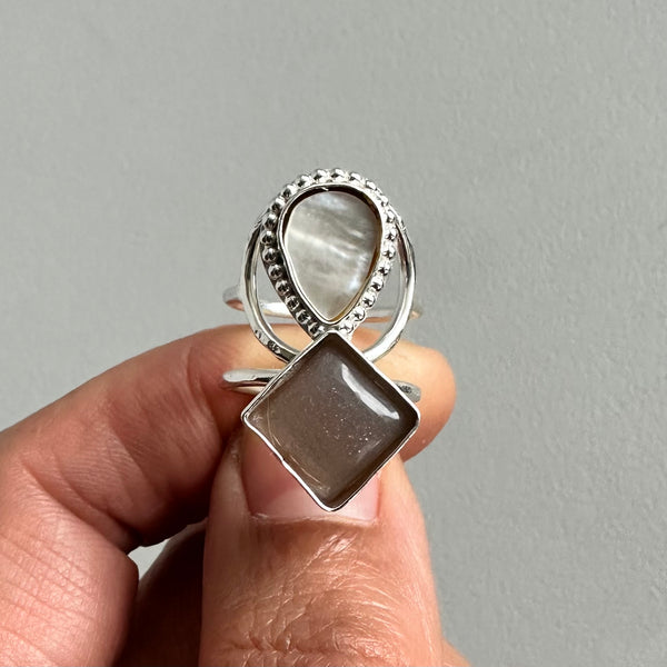 Choco Moonstone + MoP Ring