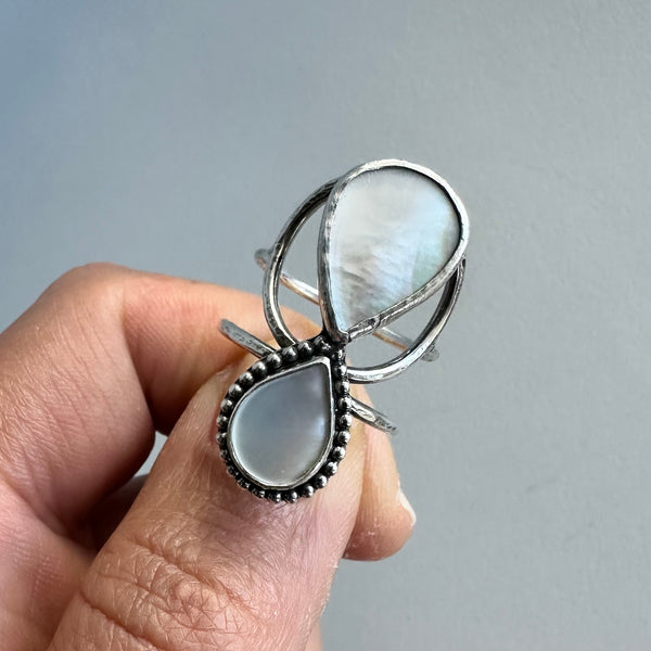 Double Teardrop Mother of Pearl Ring