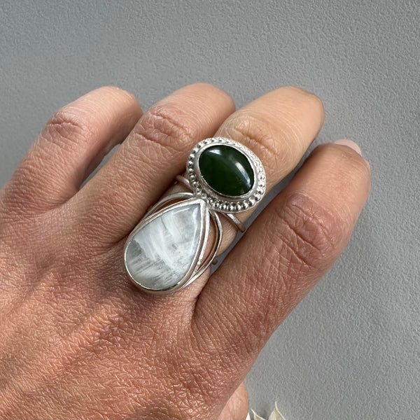 Nephrite + Moonstone Ring