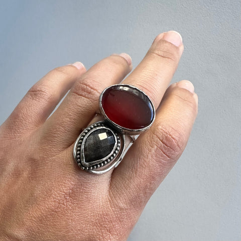 Carnelian + Obsidian Ring