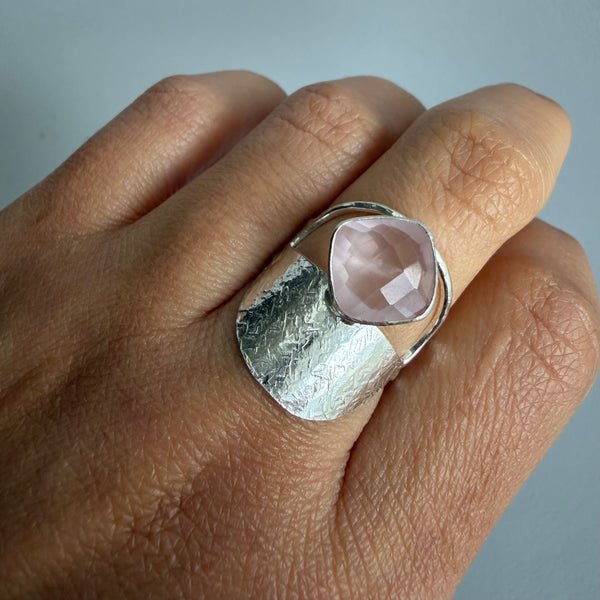 Pink Quartz Half Shield Ring