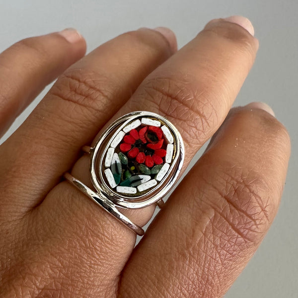 Micromosaic Ring in White