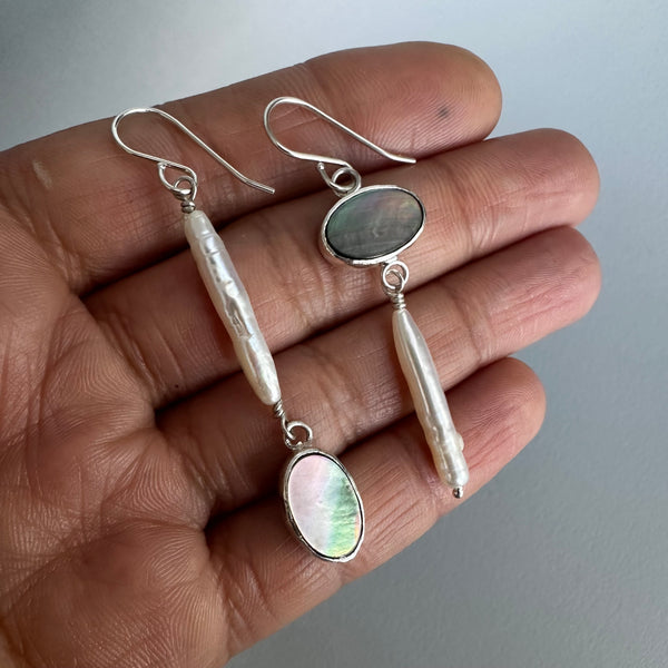 Biwa Pearl + MoP Earrings