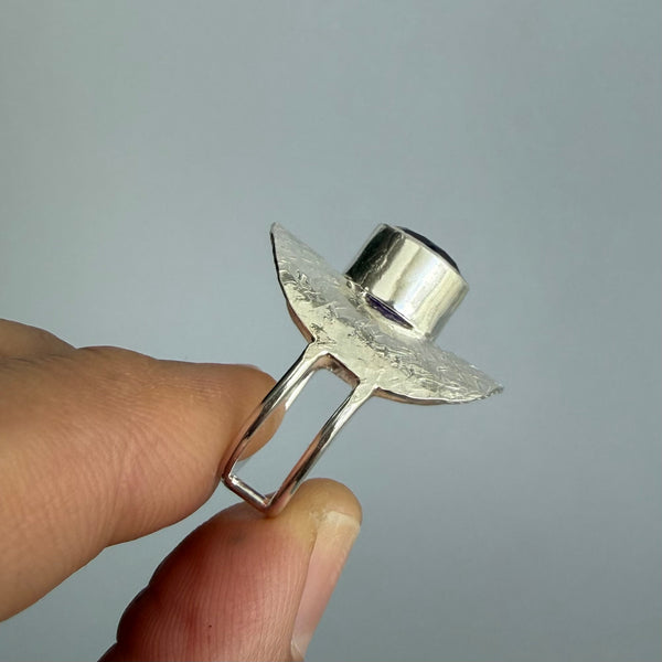 Lab Sapphire Shield Ring
