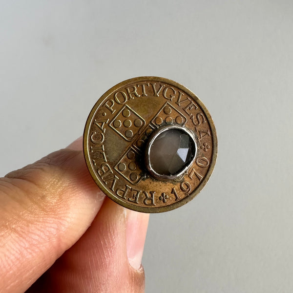 Gray Moonstone on Coin Ring