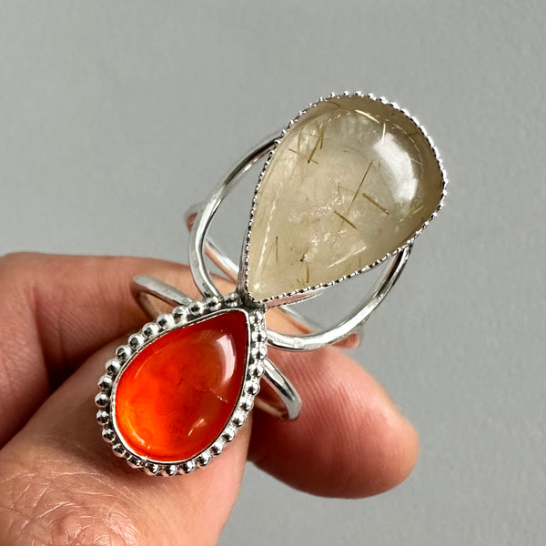 Rutilated Quartz + Carnelian Ring