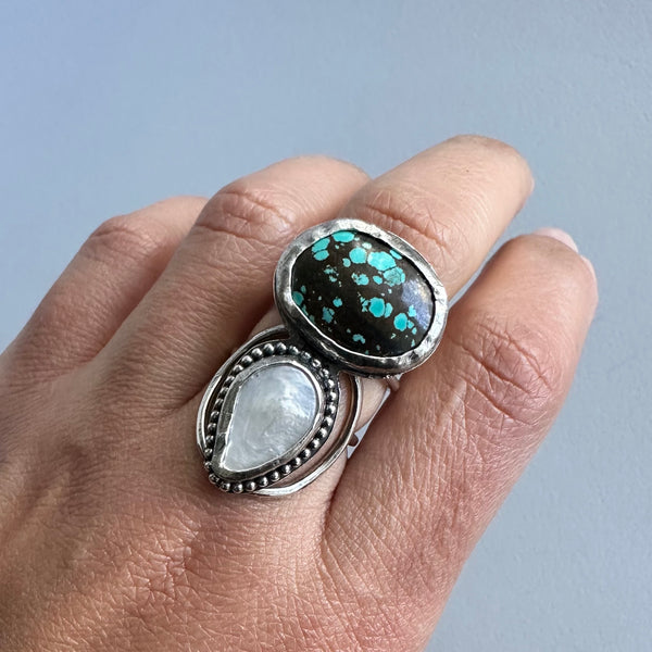 Turquoise + Pearl Ring