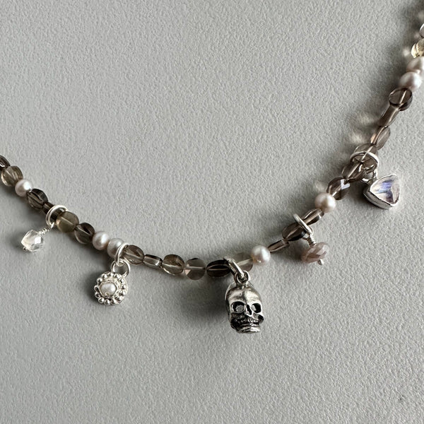 Skull Necklace in Smoky Quartz