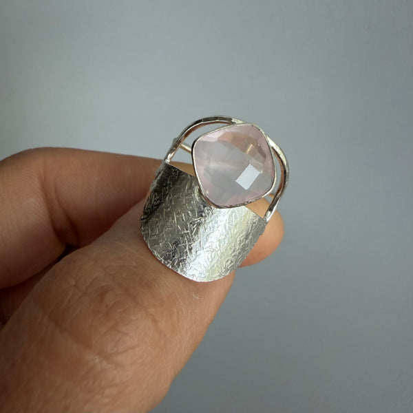 Pink Quartz Half Shield Ring