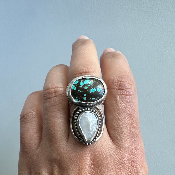 Turquoise + Pearl Ring