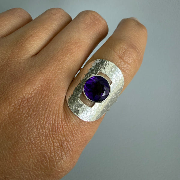 Lab Sapphire Shield Ring