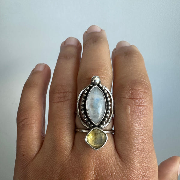 Moonstone + Citrine Ring