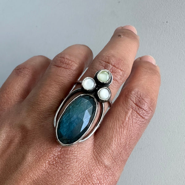 Labradorite + MoP Ring