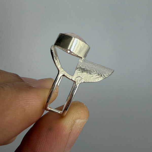 Pink Quartz Half Shield Ring