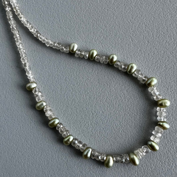 Iced Green Pearls Choker (15”)