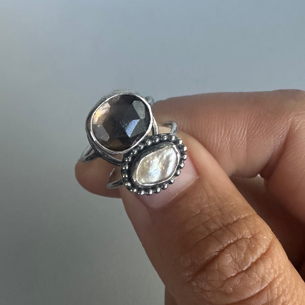 Smoky Quartz + Pearl Ring
