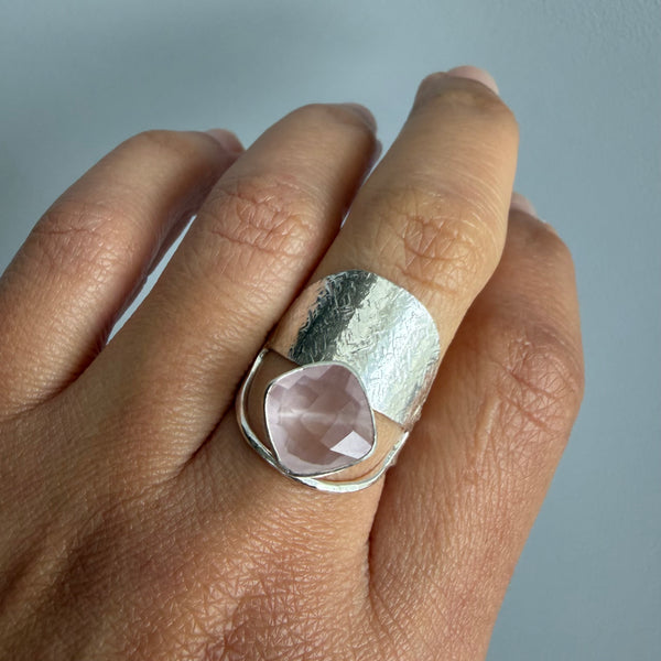 Pink Quartz Half Shield Ring