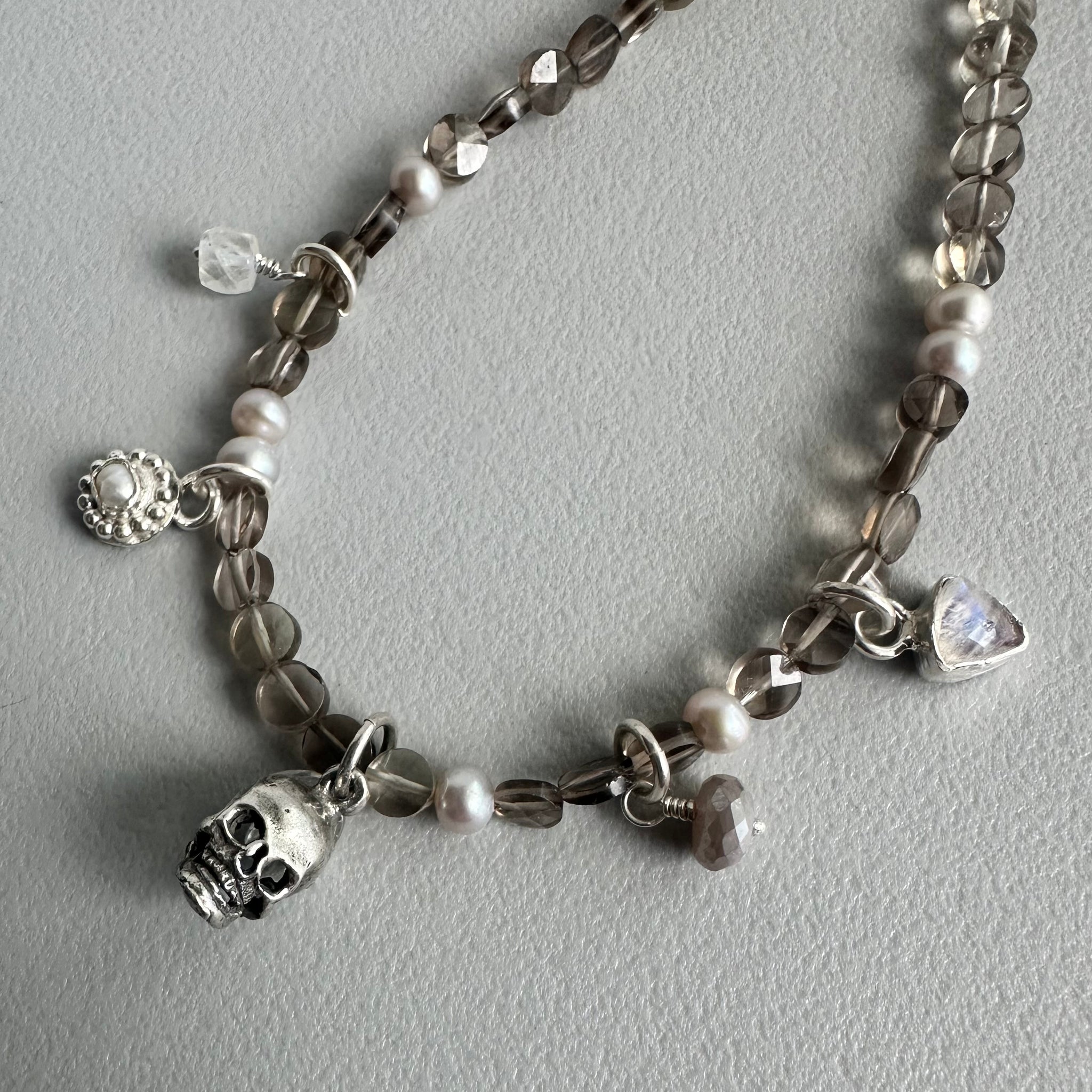 Skull Necklace in Smoky Quartz