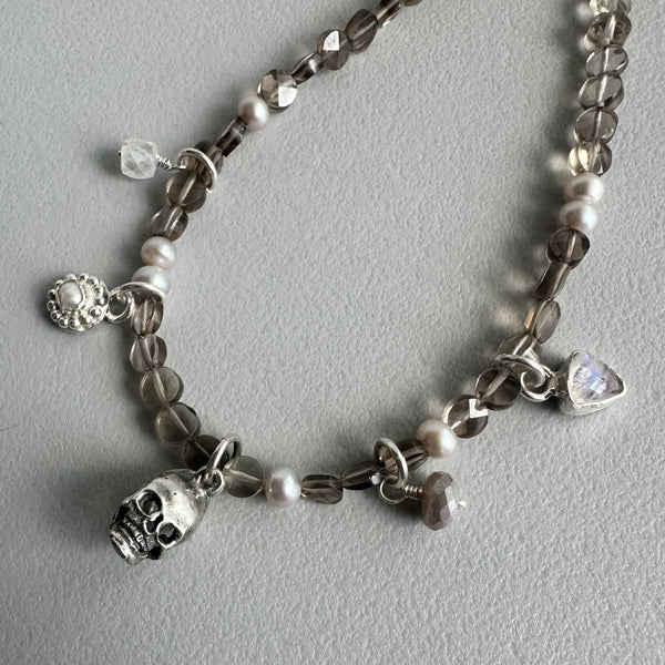 Skull Necklace in Smoky Quartz