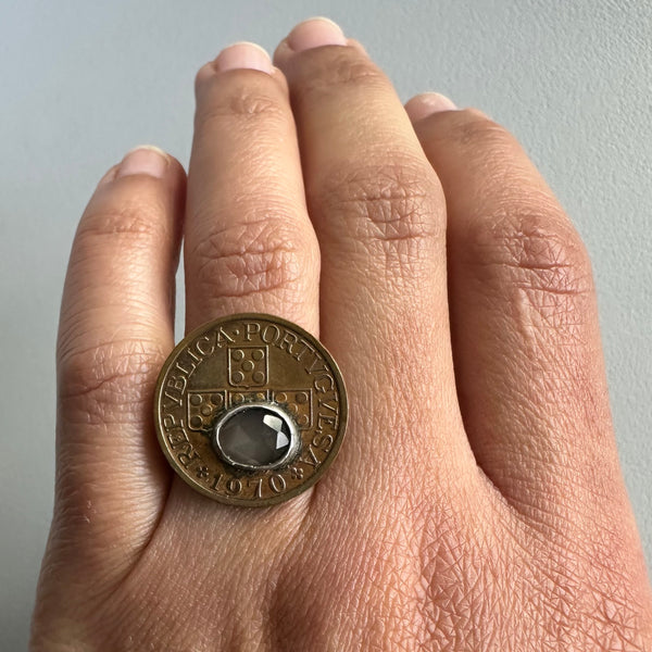 Gray Moonstone on Coin Ring