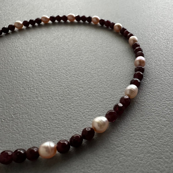 Garnet + Pink Pearl Necklace (16”)