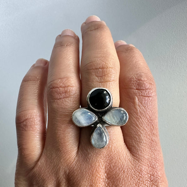 Moonstone + Onyx Ring