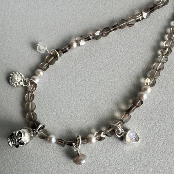 Skull Necklace in Smoky Quartz