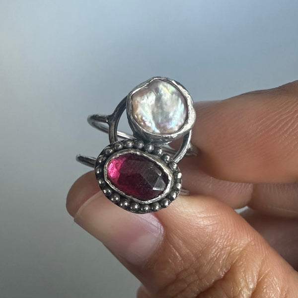Garnet + Pearl Ring