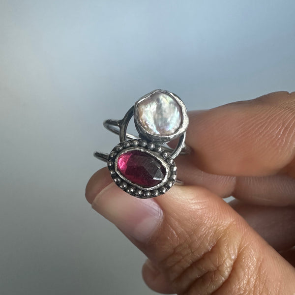 Garnet + Pearl Ring