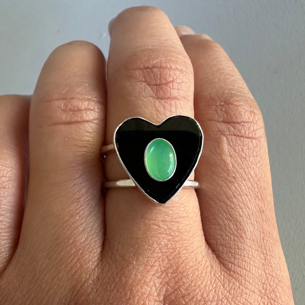 Chrysoprase + Black Heart (Ring or Pendant)
