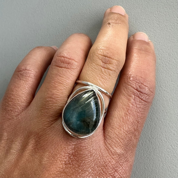 Labradorite/Rutilated Quartz Doublet Ring