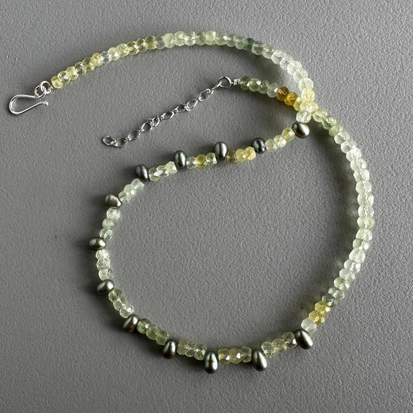 Prehnite + Peacock Pearls Necklace (15.5”)
