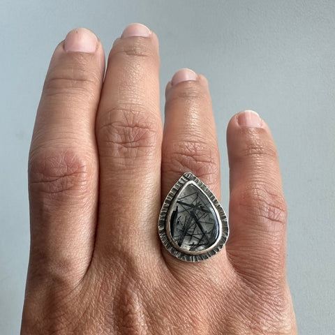 Tourmalinated Quartz Teardrop Ring