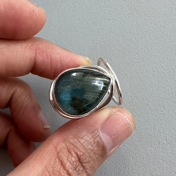 Labradorite/Rutilated Quartz Doublet Ring