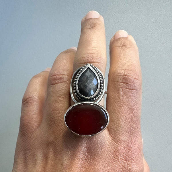 Carnelian + Obsidian Ring