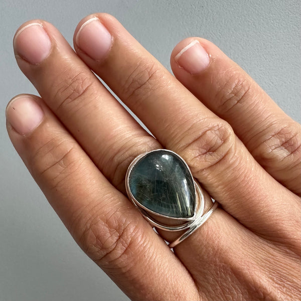 Labradorite/Rutilated Quartz Doublet Ring