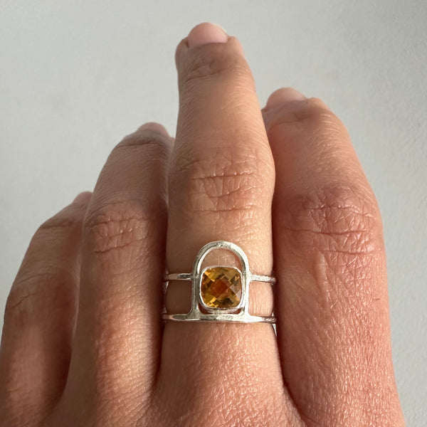 Cushion Citrine Arch Ring