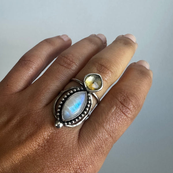 Moonstone + Citrine Ring