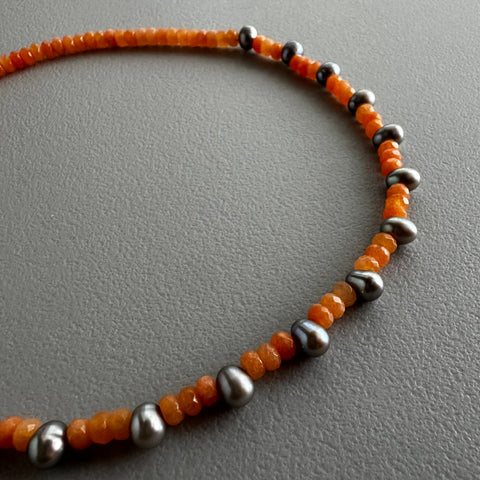 Coral Quartz + Pearl Necklace (19”)