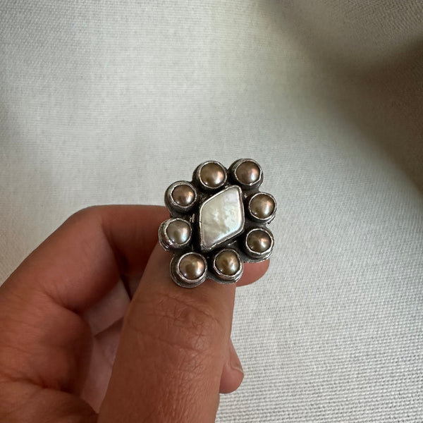 Pearl Diamond Rosette Ring