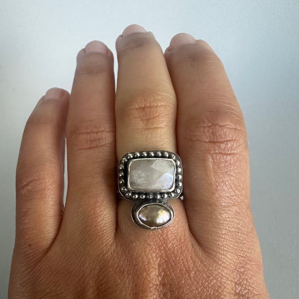 Pearl + Moonstone Ring