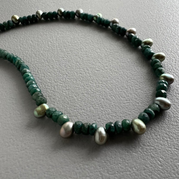 Emerald + Peacock Pearls Necklace (17.5”)
